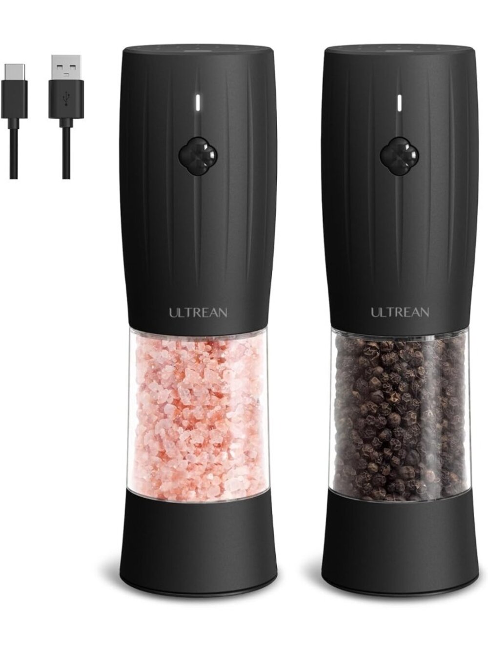 Rechargeable Electric Salt & Pepper Grinder Set - Automatic, Adjustable